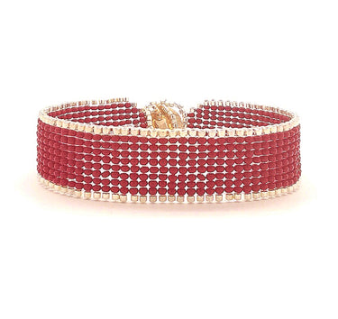 Brazalete Telar Plata Delgado Liso Rojo
